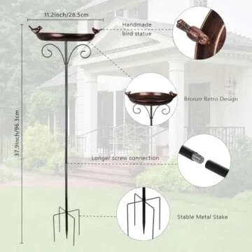 DREAMSOUL Metal Bird Bath for Garden Decor and Birds