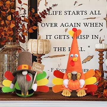 Thanksgiving Gnome Plush Decorations - 2 Pcs Mr and Mrs Turkey Gnomes Handmade Scandinavian Autumn Tomte - Fall Season Decor, Tiered Tray Decor, Thanksgiving Table Decoration, Housewarming Present