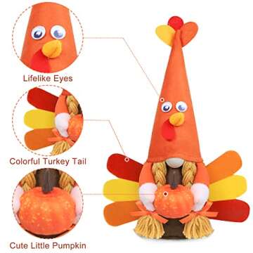 Thanksgiving Gnome Plush Decorations - 2 Pcs Mr and Mrs Turkey Gnomes Handmade Scandinavian Autumn Tomte - Fall Season Decor, Tiered Tray Decor, Thanksgiving Table Decoration, Housewarming Present