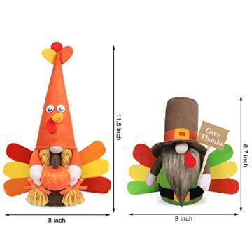 Thanksgiving Gnome Plush Decorations - 2 Pcs Mr and Mrs Turkey Gnomes Handmade Scandinavian Autumn Tomte - Fall Season Decor, Tiered Tray Decor, Thanksgiving Table Decoration, Housewarming Present