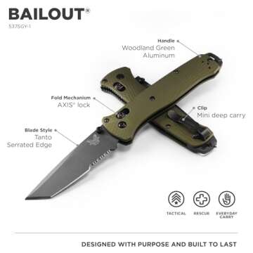 Benchmade - Bailout 537GY EDC Knife with Woodland Green Handle (537SGY-1)