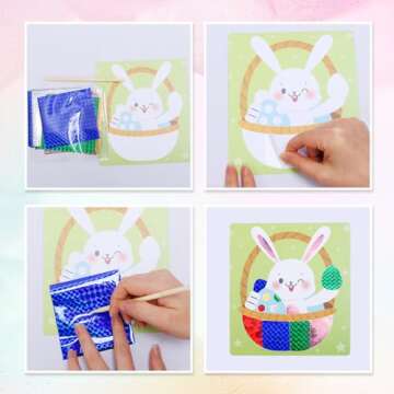 VIKILON 12 Pack Easter Craft for Kids Make You Own Foil Stickers Foil Craft Kit for Kids Girls Boys DIY Art and Craft for Classroom Art Activity Easter Gift