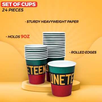 Juneteenth Paper Plates, Napkins, Cups, Banner, Tablecloth, Toppers, Crepe Paper, Pan-African Colors, 100% Recyclable, Juneteenth Decorations (Juneteenth Tableware)