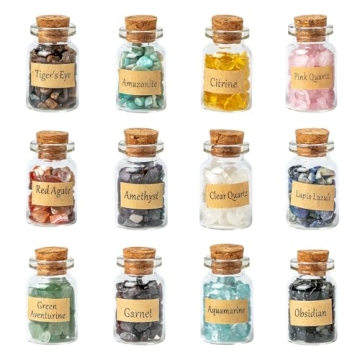 KHOCOEE 12 Different Gemstone Bottles Chip Crystals - Healing Stones for Chakra and Witchcraft