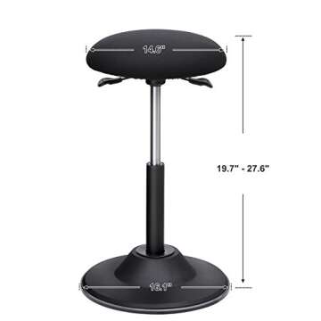 SONGMICS Office Stool Chair, Adjustable Height Sit Stand Stool, 360° Swivel Wobble Stool, for Office Home, Black UOSC01BK
