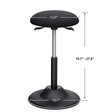 SONGMICS Office Stool Chair, Adjustable Height Sit Stand Stool, 360° Swivel Wobble Stool, for Office Home, Black UOSC01BK
