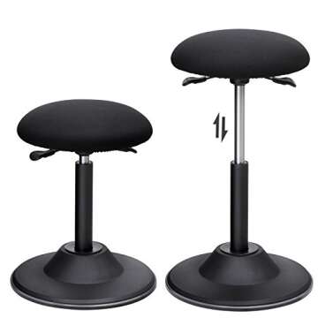 SONGMICS Office Stool Chair, Adjustable Height Sit Stand Stool, 360° Swivel Wobble Stool, for Office Home, Black UOSC01BK