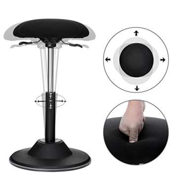 SONGMICS Office Stool Chair, Adjustable Height Sit Stand Stool, 360° Swivel Wobble Stool, for Office Home, Black UOSC01BK