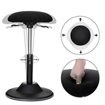 SONGMICS Office Stool Chair, Adjustable Height Sit Stand Stool, 360° Swivel Wobble Stool, for Office Home, Black UOSC01BK