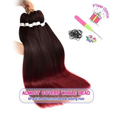 8 Pack Ombre Braiding Hair Pre Stretched - 26" 100G/Pack Premium Pre Stretched Braiding Hair Extensions, Professional Itch Free Hot Water Setting Perm Yaki Texture Prestretched Hair(1Bbug)