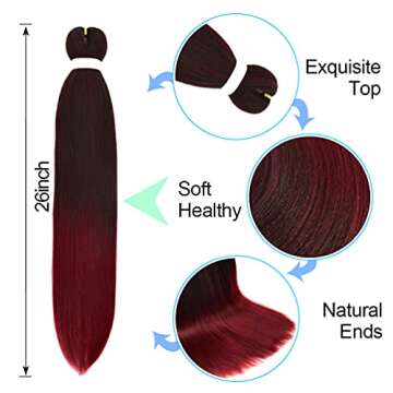 8 Pack Ombre Braiding Hair Pre Stretched - 26" 100G/Pack Premium Pre Stretched Braiding Hair Extensions, Professional Itch Free Hot Water Setting Perm Yaki Texture Prestretched Hair(1Bbug)