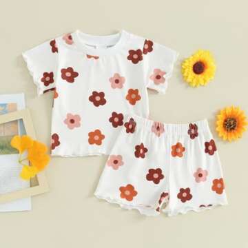 fhutpw Toddler Baby Girls Summer Outfits Daisy Ruffle Short Sleeve T-Shirts Tops Floral Shorts 2Pcs ...