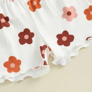 fhutpw Toddler Baby Girls Summer Outfits Daisy Ruffle Short Sleeve T-Shirts Tops Floral Shorts 2Pcs Clothes Set 6M-4T (B Floral White, 18-24 Months)