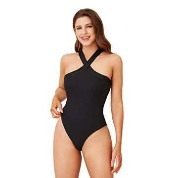 WDIRARA Women's 4 Pieces Cutout Crisscross Asymmetrical Rib Knit Skinny Bodysuit Multicolored M