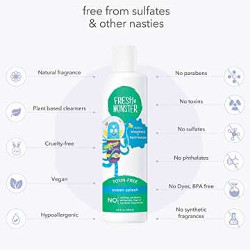 Fresh Monster 2-in-1 Natural Shampoo & Body Wash for Kids, Toxin-Free, Hypoallergenic, Ocean Splash (2 Pack, 8.5oz/each)