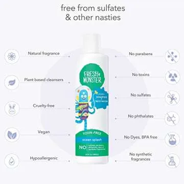 Fresh Monster 2-in-1 Natural Shampoo & Body Wash for Kids, Toxin-Free, Hypoallergenic, Ocean Splash (2 Pack, 8.5oz/each)