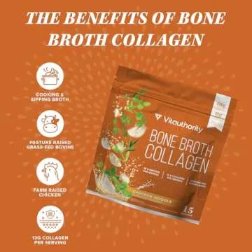 Vitauthority Bone Broth Collagen Delicious Chicken Noodle Flavored - Packed with 16g of Protein & Types I, II, III - Nourishes Skin, Hair, Nails, Joints, & Gut - Beef BoneBroth