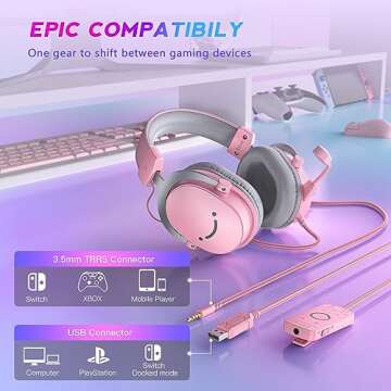 FIFINE USB Gaming Headset, PC Over-Ear Wired Streaming Headset with 3.5mm Jack, Detachable Microphon...
