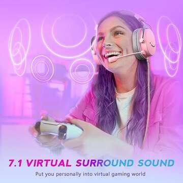 FIFINE USB Gaming Headset, PC Over-Ear Wired Streaming Headset with 3.5mm Jack, Detachable Microphone, 7.1 Surround Sound, Control Box, Passive Noise Cancellation, for PS5/Xbox/Switch-H9 Pink
