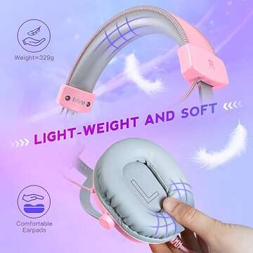 FIFINE USB Gaming Headset, PC Over-Ear Wired Streaming Headset with 3.5mm Jack, Detachable Microphone, 7.1 Surround Sound, Control Box, Passive Noise Cancellation, for PS5/Xbox/Switch-H9 Pink