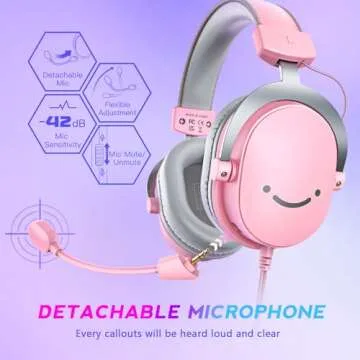 FIFINE USB Gaming Headset, PC Over-Ear Wired Streaming Headset with 3.5mm Jack, Detachable Microphone, 7.1 Surround Sound, Control Box, Passive Noise Cancellation, for PS5/Xbox/Switch-H9 Pink