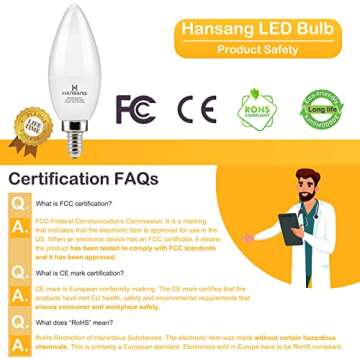 hansang Candelabra LED Bulbs,60 Watt Equivalent,600LM Warm White 2700K,Type B Light Bulb,E12 Small B...