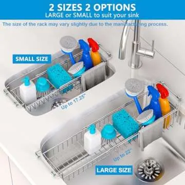 FavoThings Over The Kitchen Sink Caddy Sponge Holder Organizer Drying Rack Expandable for Sponge Brush Soap Dish Cloth Rag, Stainless Steel