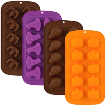 Halloween Candy Molds 4 Pcs Chocolate Molds Silicone with Ghost Pumpkin Bat & Witch Hat