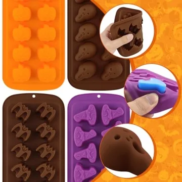 Halloween Candy Molds 4 Pcs Chocolate Molds Silicone with Ghost Pumpkin Bat & Witch Hat