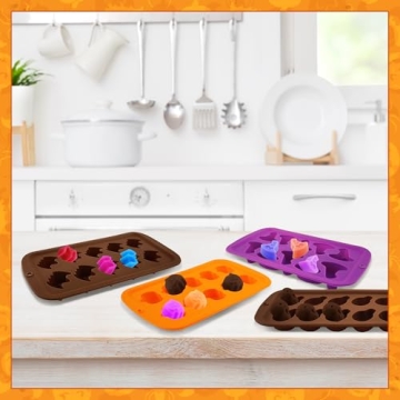 Halloween Candy Molds 4 Pcs Chocolate Molds Silicone with Ghost Pumpkin Bat & Witch Hat