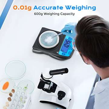 Bonvoisin Digital Lab Scale 600g x 0.01g Precision Electronic Scale LCD Display Analytical Balance J...