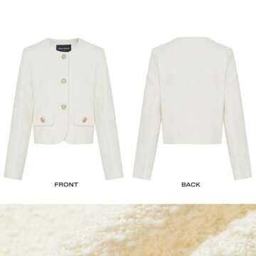 URBAN REVIVO Women's Casual Business Cropped Tweed Blazers Crew Neck Jackets Long Sleeve Short Blaze...