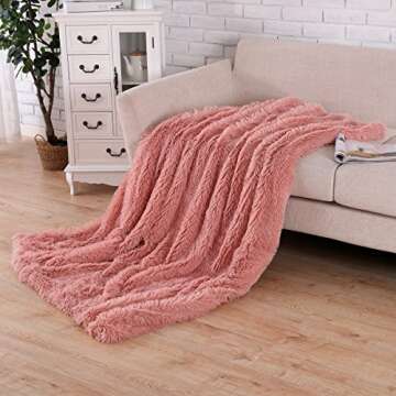Soffte Cloud Super Soft Long Shaggy Warm Plush Fannel Blanket Throw Qulit Cozy Couch Blanket for Winter Dirty Pink(51"x63")
