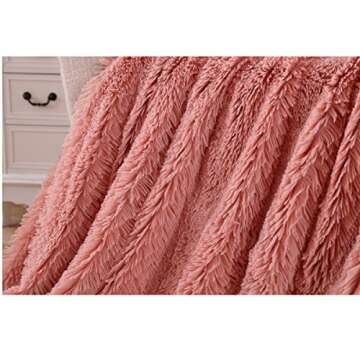 Soffte Cloud Super Soft Long Shaggy Warm Plush Fannel Blanket Throw Qulit Cozy Couch Blanket for Winter Dirty Pink(51"x63")