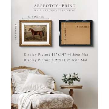 ARPEOTCY Vintage Gold Framed Horse Wall Art, Bedroom Bathroom Living Room Classic Horse Picture Wall Decor, Canvas Prints, Antique Picture Frame Rustic Paintings Home Farmhouse Decor, 13x16 Inch