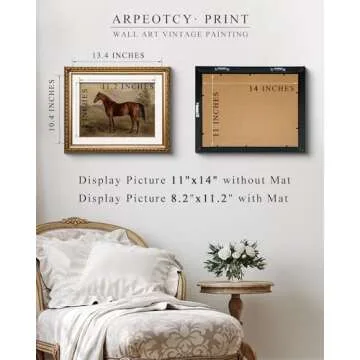 ARPEOTCY Vintage Gold Framed Horse Wall Art, Bedroom Bathroom Living Room Classic Horse Picture Wall Decor, Canvas Prints, Antique Picture Frame Rustic Paintings Home Farmhouse Decor, 13x16 Inch