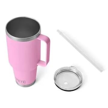YETI Rambler 42 oz Tumbler with Handle and Straw Lid, Travel Mug Water Tumbler, Vacuum Insulated Cup with Handle, Stainless Steel, Power Pink