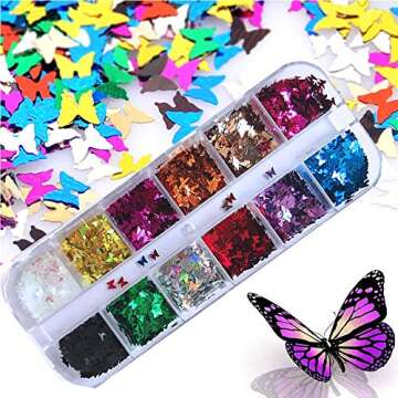 Kalolary 24 Color Butterfly Nail Glitter Sequins Set for DIY Art