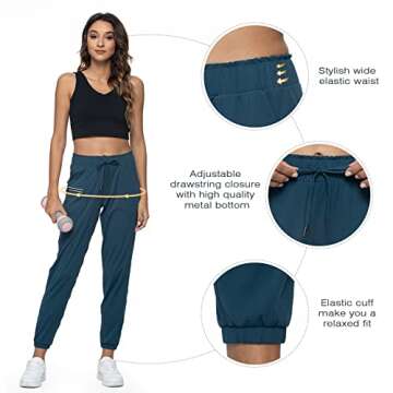 Haowind Joggers for Women with Pockets Elastic Waist Workout Sport Gym Pants Comfy Lounge Yoga Running Pants(Dark Green M)