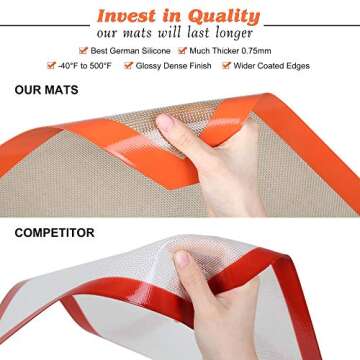 MMmat Silicone Baking Mat - Best German Silicone - Non Slip Silicone Baking Sheet, Non Stick Reusable Silicone Mats for Baking, Oven Liner, Counter Mat - Half Sheet Baking Mat, Set of 2