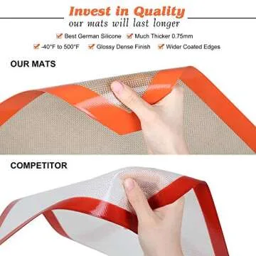 MMmat Silicone Baking Mat - Best German Silicone - Non Slip Silicone Baking Sheet, Non Stick Reusable Silicone Mats for Baking, Oven Liner, Counter Mat - Half Sheet Baking Mat, Set of 2
