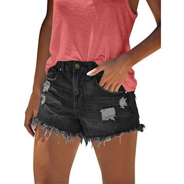 MODARANI Boyfriend Cut Off Cute Denim Shorts Womens Distressed Jean Short Casual Frayed Shorts Black...