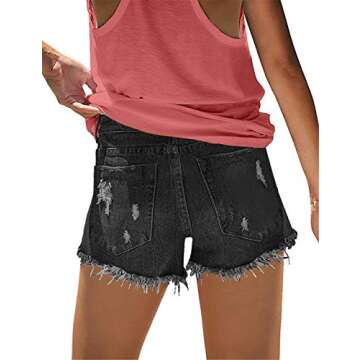 MODARANI Boyfriend Cut Off Cute Denim Shorts Womens Distressed Jean Short Casual Frayed Shorts Black XXL