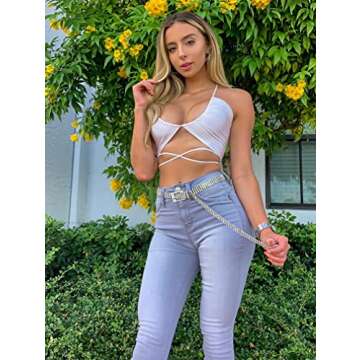 TOB Women's Sexy Criss Cross Lace Up Sling Basic Bow Tie Crop Top White