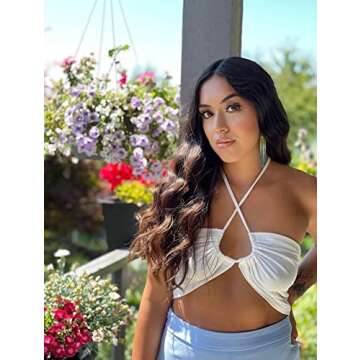 TOB Women's Sexy Criss Cross Lace Up Sling Basic Bow Tie Crop Top White