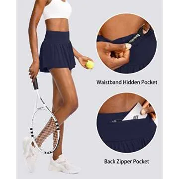 Flowy Running Shorts for Women with 4 Pockets 2 in 1 High Waisted Women's Butterfly Workout Athletic Tennis Skirt Shorts (Navy, L)