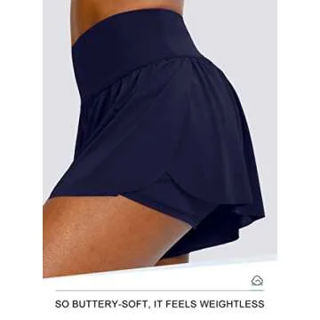 Flowy Running Shorts for Women with 4 Pockets 2 in 1 High Waisted Women's Butterfly Workout Athletic Tennis Skirt Shorts (Navy, L)