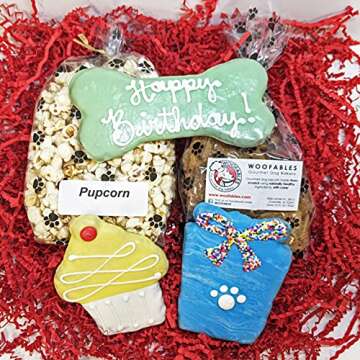 Woofables Gourmet Dog Bakery Small Birthday Treat Box with Pupcorn, Hand-Decorated Treats & More | H...
