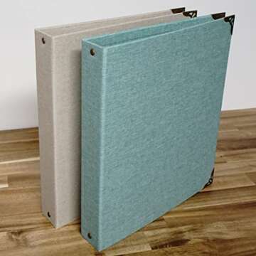 Fernweh4u Premier Bookcloth 3 Ring Binder 10.25" X 11.5 (2 Pack) - Cream Tan and Aqua Blue Colors - Perfect for Classroom and Business Work and Organization