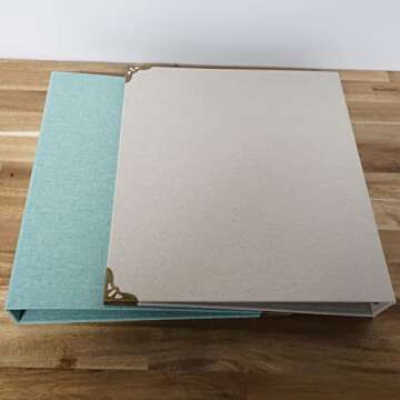 Fernweh4u Premier Bookcloth 3 Ring Binder 10.25" X 11.5 (2 Pack) - Cream Tan and Aqua Blue Colors - Perfect for Classroom and Business Work and Organization